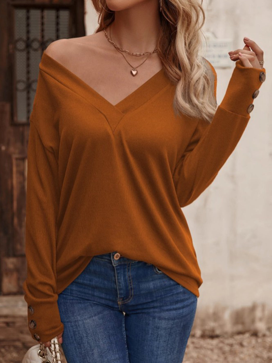 V-Neck Long Sleeve Top - Charming Charlie