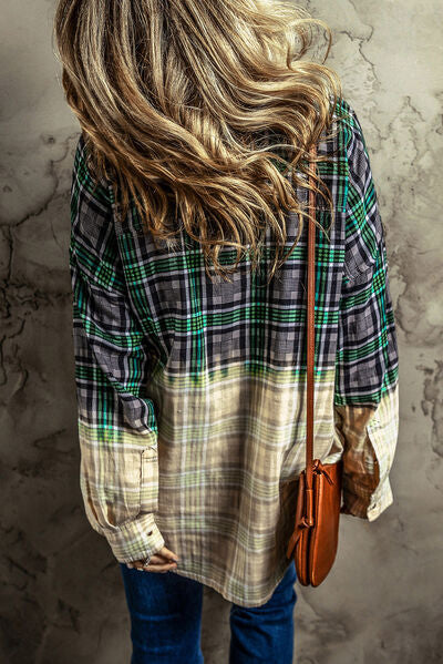Contrast Plaid Button Up Long Sleeve Shacket - Charming Charlie