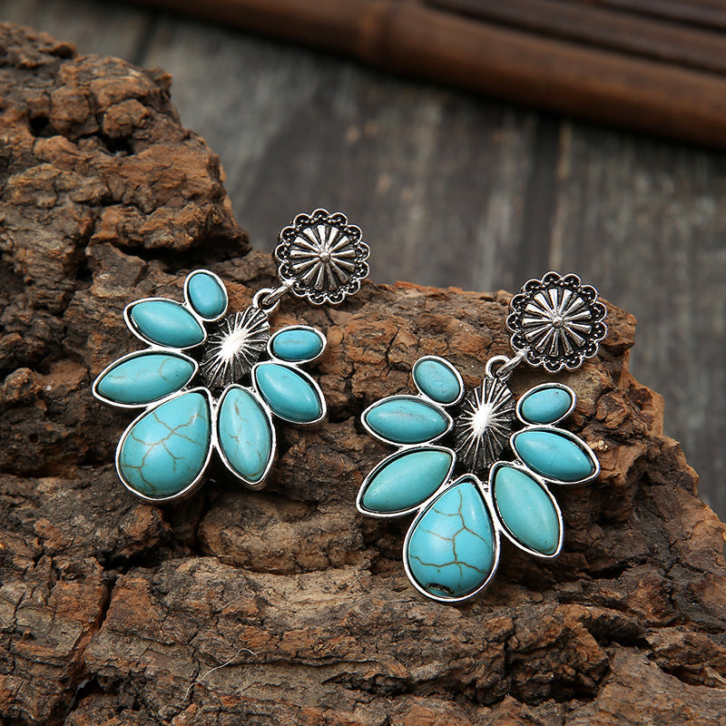 Artificial Turquoise Flower Earrings - Charming Charlie