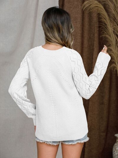 Openwork Round Neck Raglan Sleeve Sweater - Charming Charlie