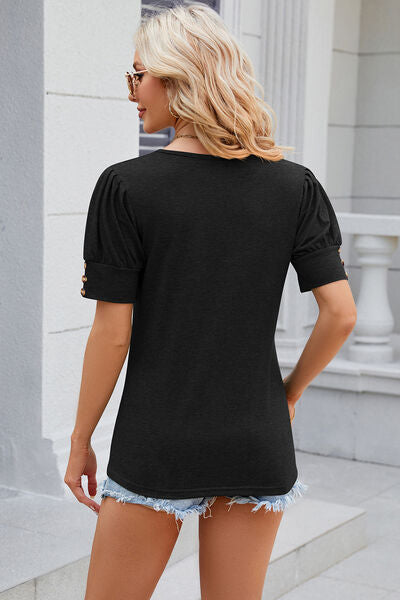 Round Neck Puff Sleeve T-Shirt - Charming Charlie