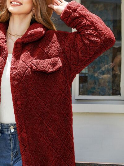 Texture Button Up Dropped Shoulder Coat - Charming Charlie