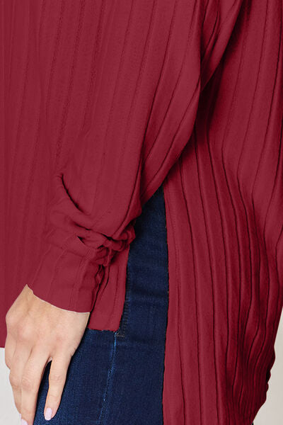 Basic Bae Full Size Ribbed Round Neck Slit T-Shirt - Charming Charlie