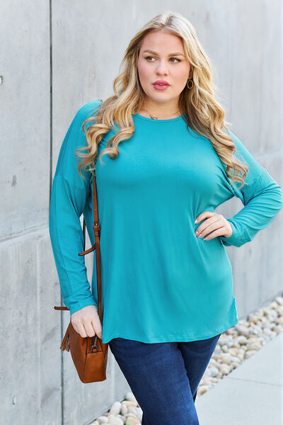 Basic Bae Full Size Round Neck Dropped Shoulder T-Shirt - Charming Charlie