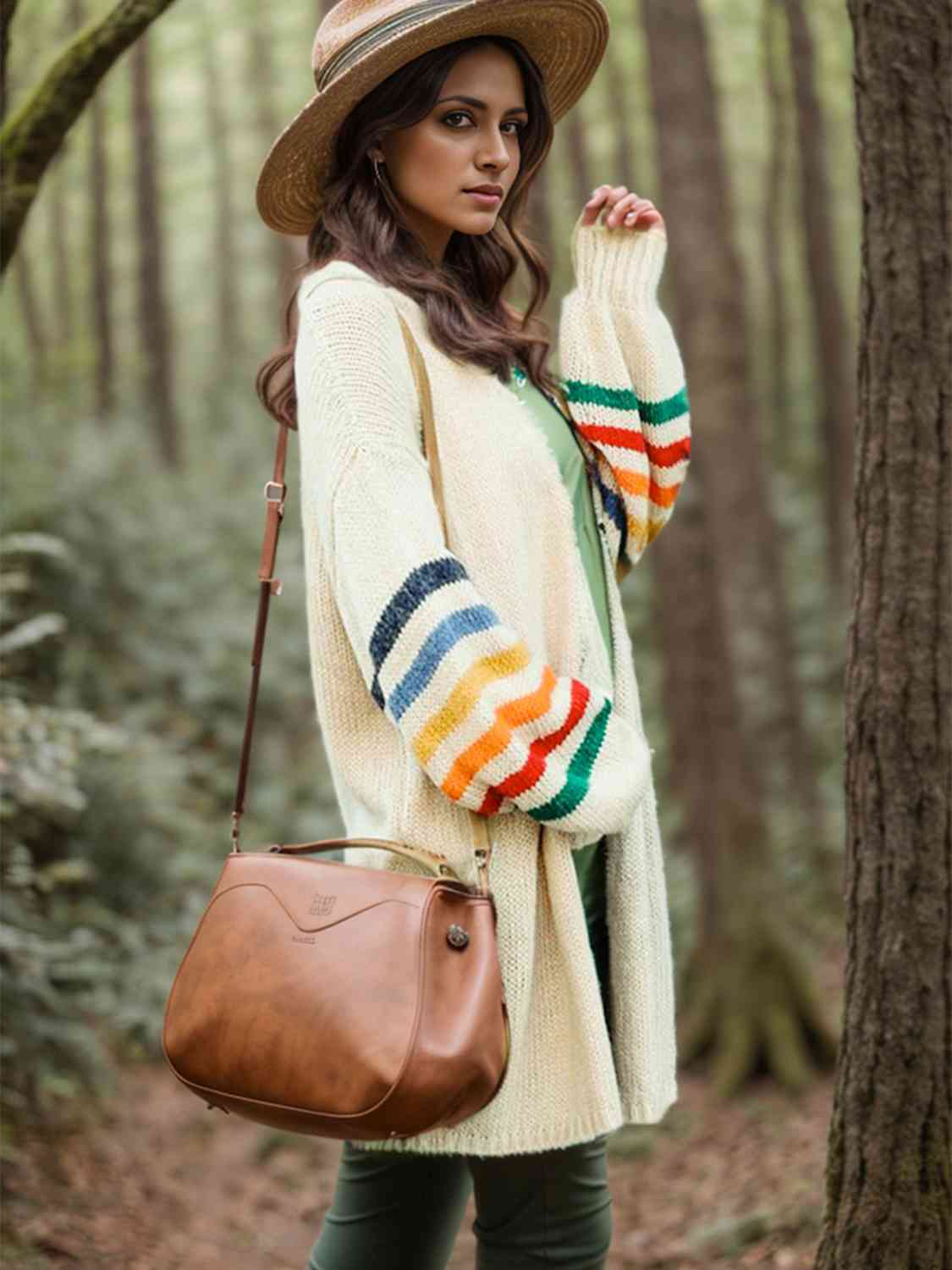 Striped Open Front Long Sleeve Cardigan - Charming Charlie