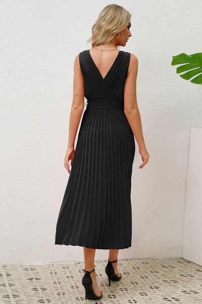 Surplice Sleeveless Midi Pleated Dress - Charming Charlie