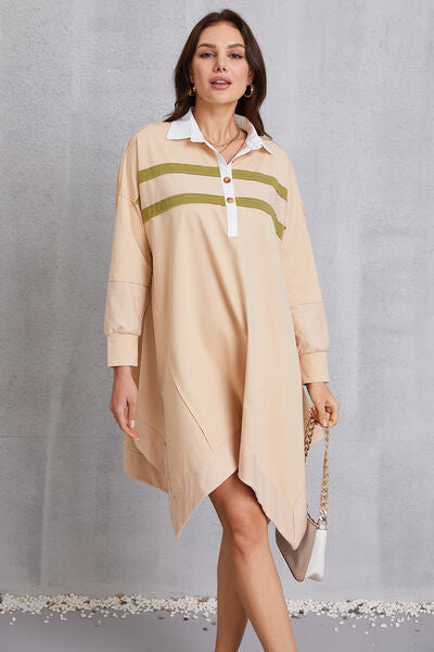 Half Button Handkerchief Hem Dress - Charming Charlie