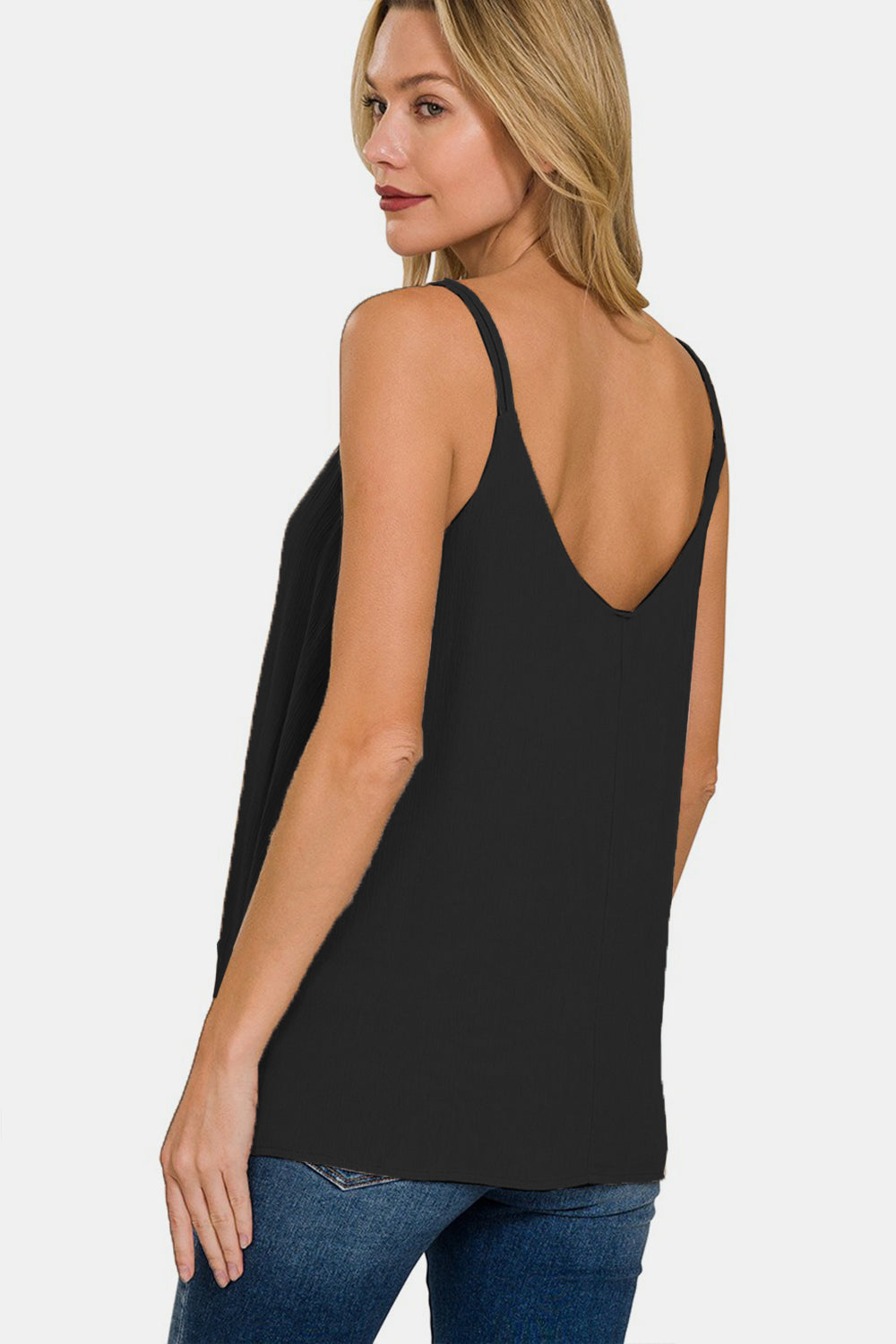 Zenana Woven Double Spaghetti Strap V-Neck Cami - Charming Charlie