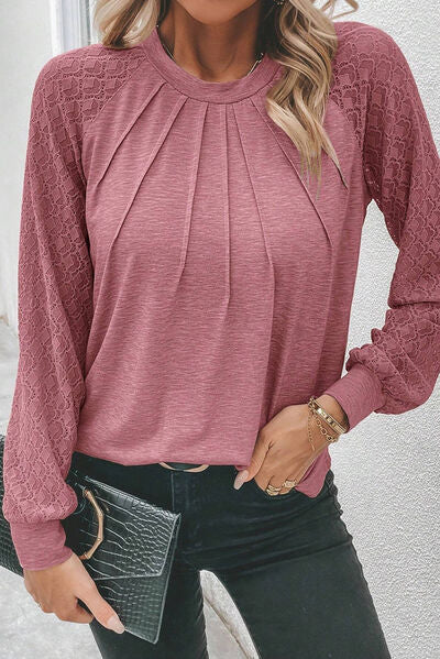 Heathered Round Neck Long Sleeve T-Shirt - Charming Charlie
