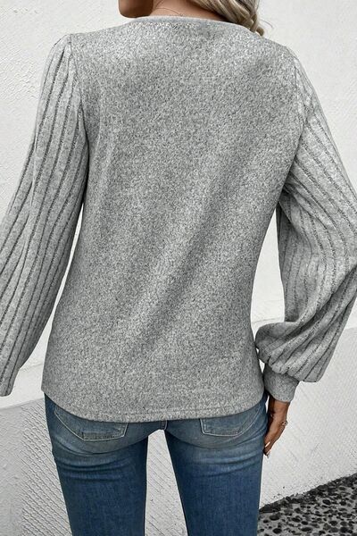 Decorative Button V-Neck Lantern Sleeve Blouse - Charming Charlie