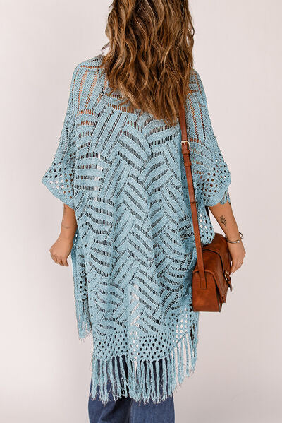 Openwork Open Front Cardigan with Fringes - Charming Charlie