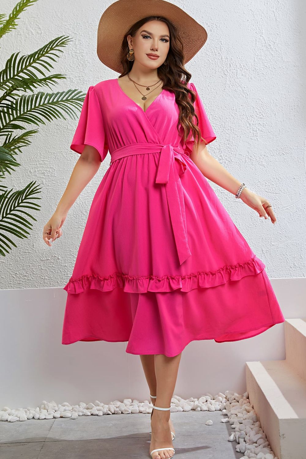 Belted Frill Trim Flutter Sleeve Dress - Charming Charlie