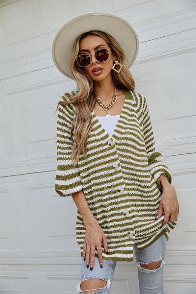 Striped Button Up Long Sleeve Cardigan - Charming Charlie