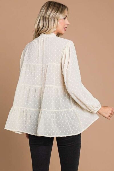 Culture Code Full Size Swiss Dot Smocked Mock Neck Blouse - Charming Charlie
