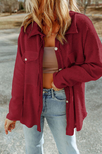 Pocketed Button Up Droppped Shoulder Jacket - Charming Charlie