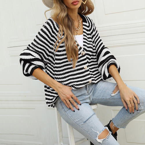 Striped Button Down Long Sleeve Cardigan - Charming Charlie