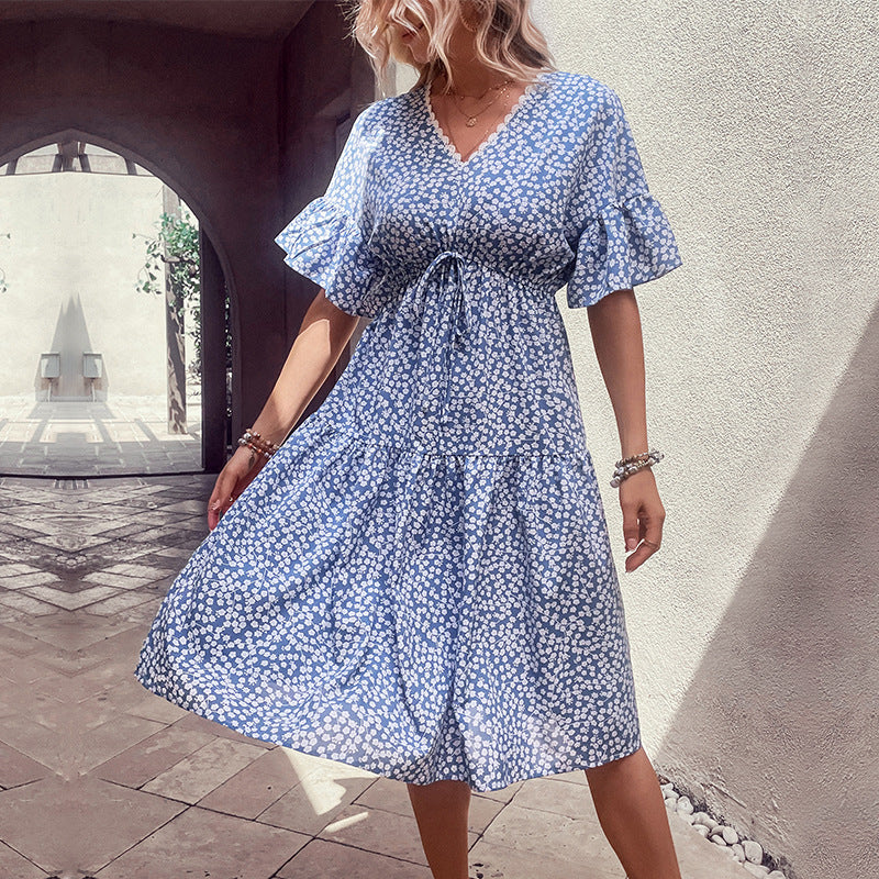Floral Flounce Sleeve V-Neck Dress - Charming Charlie