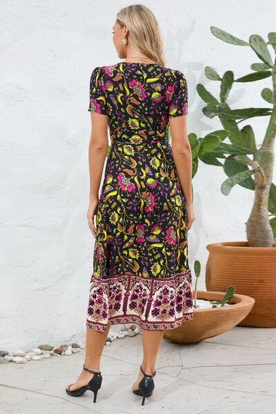 Printed Surplice Short Sleeve Dress - Charming Charlie