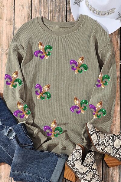 Sequin Round Neck Dropped Shoulder Sweatshirt - Charming Charlie