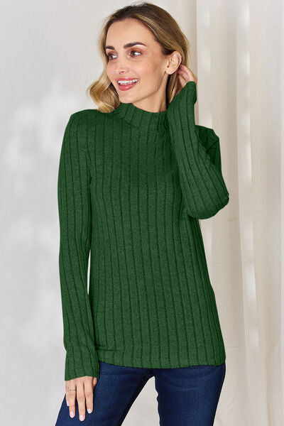 Basic Bae Full Size Ribbed Mock Neck Long Sleeve T-Shirt - Charming Charlie