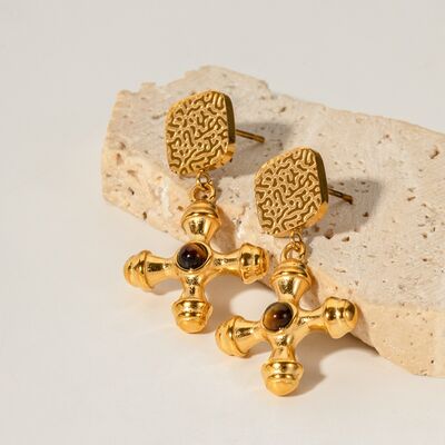 Gold-Plated Stainless Steel Cross Shape Earrings - Charming Charlie