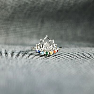 925 Sterling Silver Inlaid Zircon Lotus Shape Ring - Charming Charlie