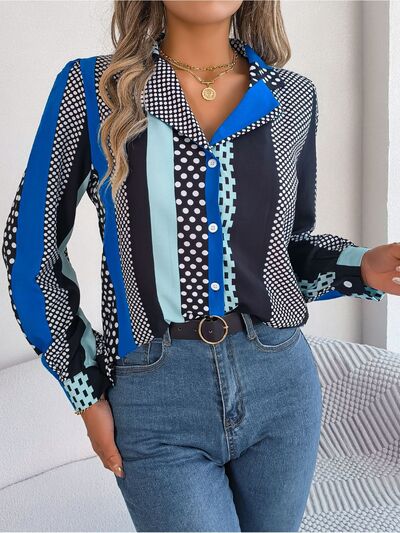 Polka Dot Contrast Long Sleeve Shirt - Charming Charlie
