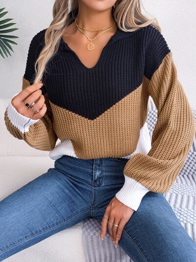 Color Block Dropped Shoulder Sweater - Charming Charlie