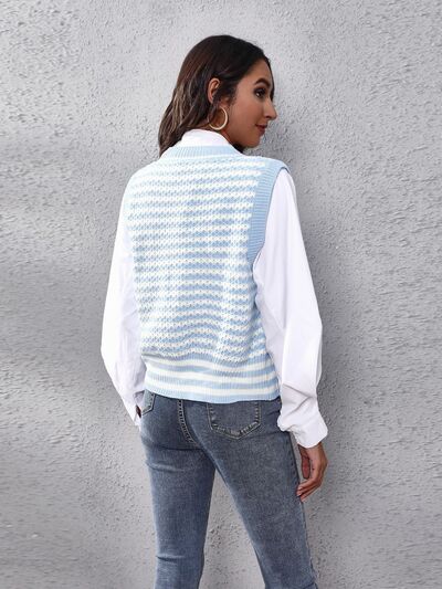 Striped Button Up V-Neck Sweater Vest - Charming Charlie