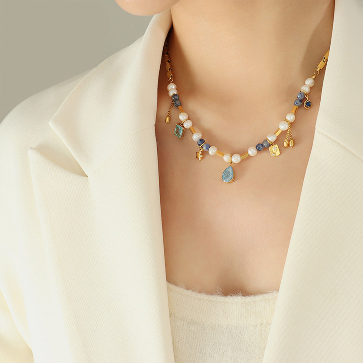 18K Gold-Plated Beaded Charm Necklace - Charming Charlie