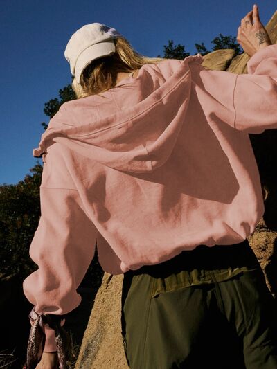 Half Zip Pocketed Dropped Shoulder Hoodie - Charming Charlie