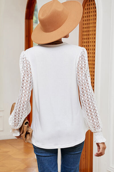 Openwork V-Neck Long Sleeve T-Shirt - Charming Charlie