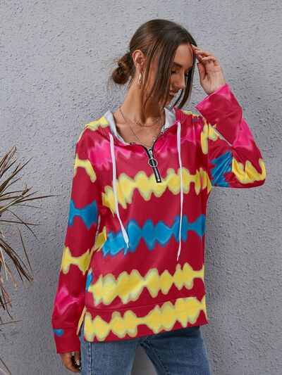 Contrast Quarter Zip Dropped Shoulder Hoodie - Charming Charlie