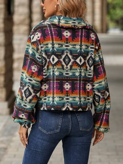 Geometric Dropped Shoulder Balloon Sleeve Outerwear - Charming Charlie