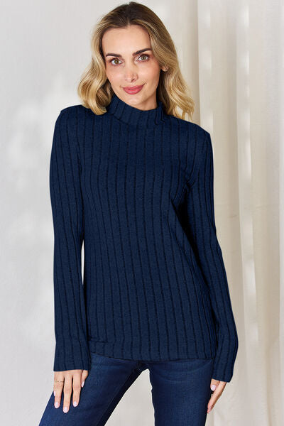 Basic Bae Full Size Ribbed Mock Neck Long Sleeve T-Shirt - Charming Charlie