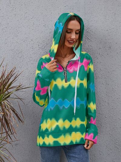 Contrast Quarter Zip Dropped Shoulder Hoodie - Charming Charlie