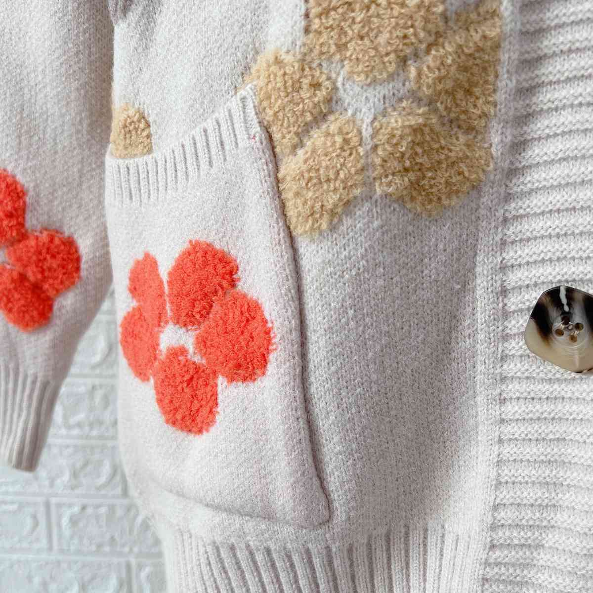 Floral V-Neck Button Up Cardigan with Pockets - Charming Charlie