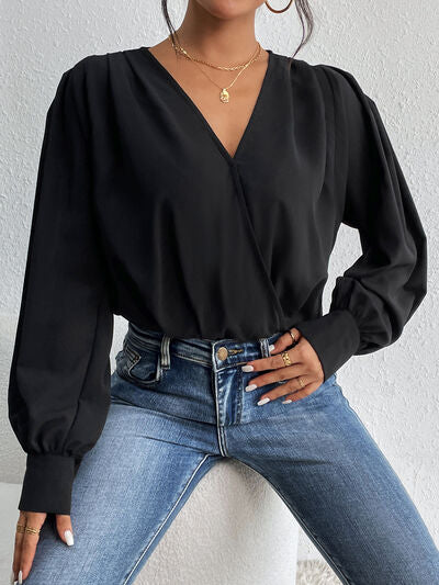 Surplice Ruched Long Sleeve Bodysuit - Charming Charlie