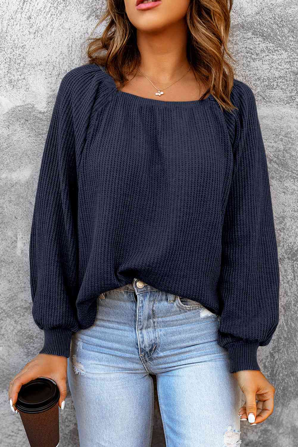 Square Neck Waffle-Knit Top - Charming Charlie
