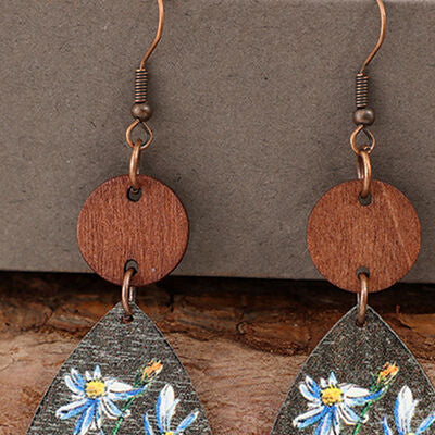 Flower Geometrical Shape Wooden Earrings - Charming Charlie