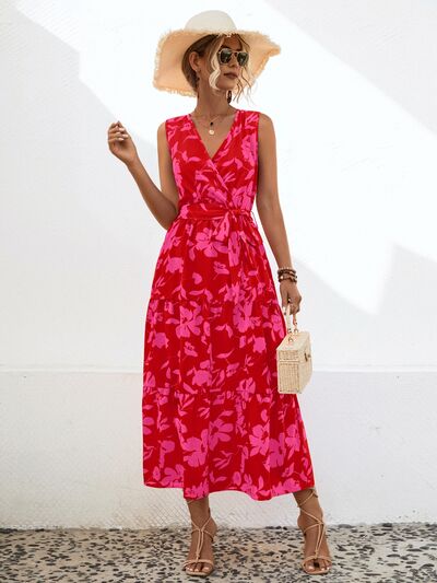 Tied Printed Surplice Tiered Dress - Charming Charlie