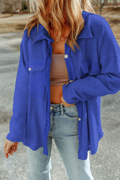 Pocketed Button Up Droppped Shoulder Jacket - Charming Charlie