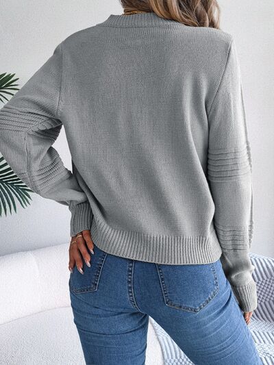 Round Neck Long Sleeve Sweater - Charming Charlie