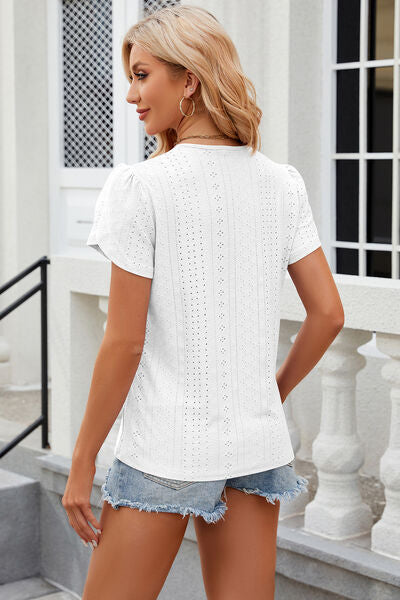 Eyelet V-Neck Petal Sleeve T-Shirt - Charming Charlie