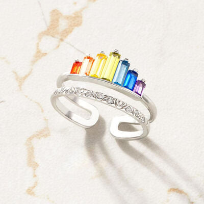 Zircon 925 Sterling Silver Double-Layered Ring - Charming Charlie