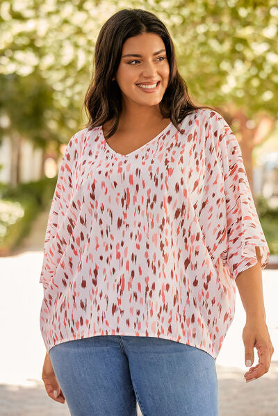Plus Size Printed V-Neck Blouse - Charming Charlie