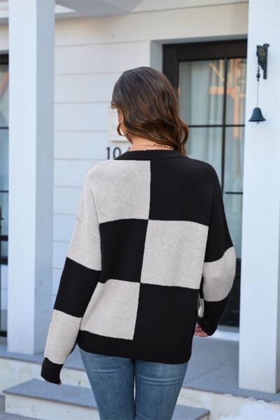 Color Block Round Neck Dropped Shoulder Sweater - Charming Charlie
