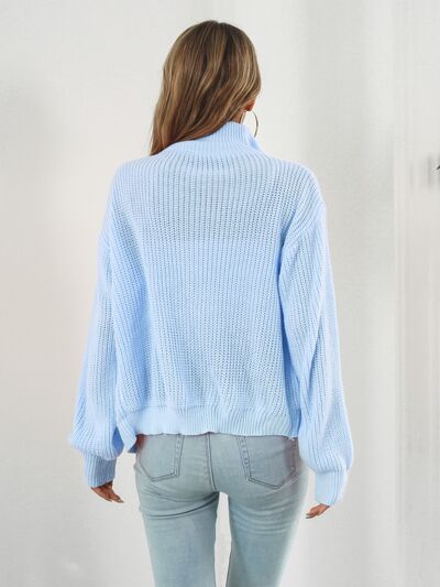 Turtleneck Zip Up Long Sleeve Knit Top - Charming Charlie