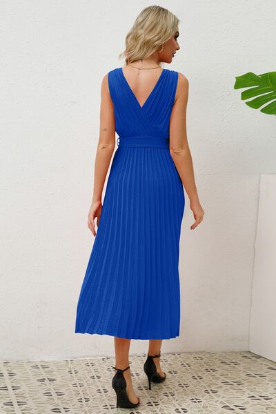 Surplice Sleeveless Midi Pleated Dress - Charming Charlie