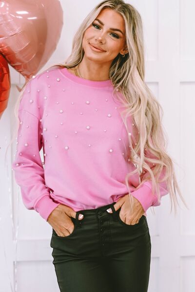 Pearl Round Neck Dropped Shoulder Sweatshirt - Charming Charlie